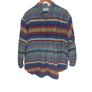 Angelique Imports Vintage Southwestern Woven Band Collar Shirt L Geometric Aztec